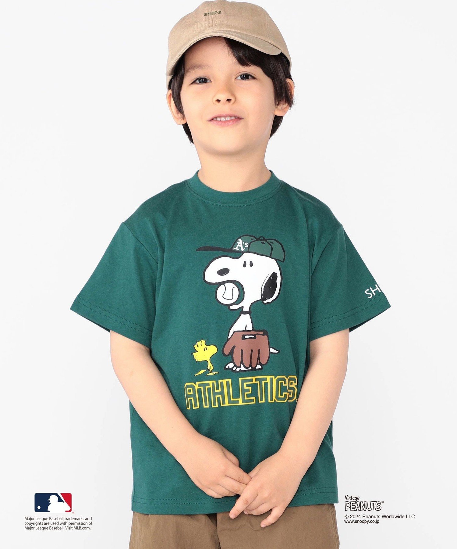 Детская футболка с изображением Снупи (100-125 см) / Футболка MLB* SHIPS KIDS, Green — фото 3