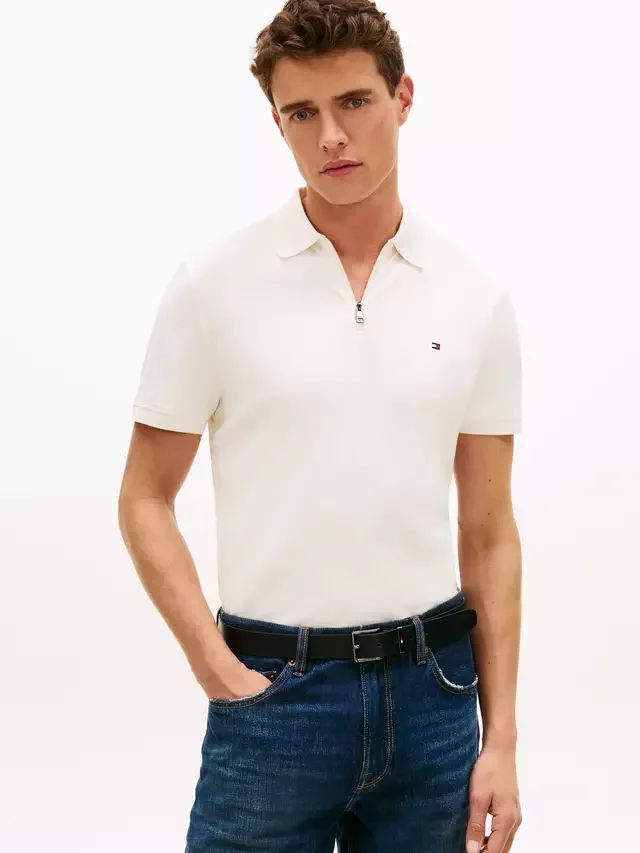 Хлопковая трикотажная рубашка-поло стандартного кроя из хлопка Tommy Hilfiger, Ivory