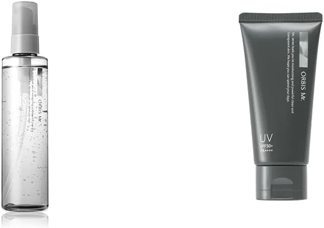 Набор: лосьон-гель для мужчин ORBIS Mr. Essence Lotion All-in-One, 180 мл + солнцезащитный гель Dry-Touch UV Gel SPF50+ PA++++, 60 г