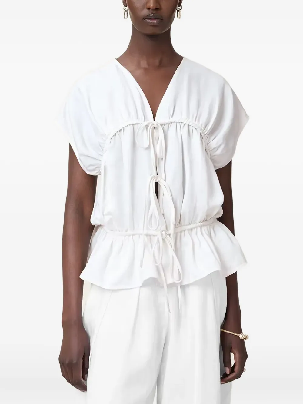 

Топ Remy с завязками спереди и оборками AllSaints, белый