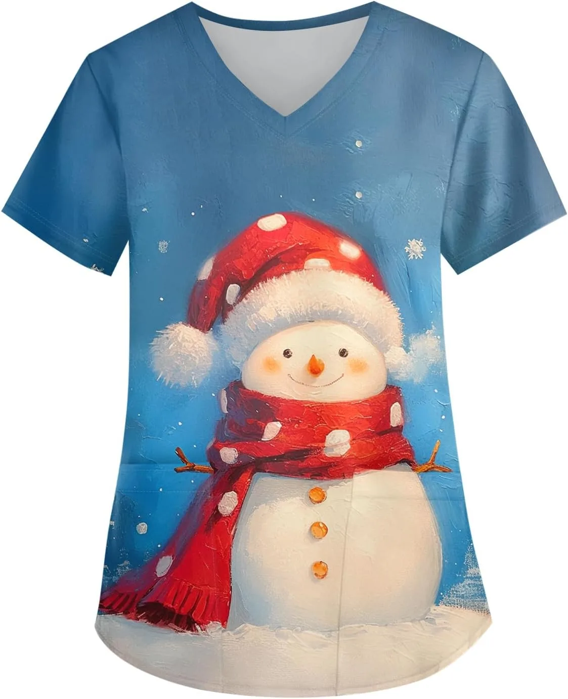 

Верхняя часть медицинского халата для женщин с рождественским принтом, V-образный вырез, короткий рукав FlekmanArt