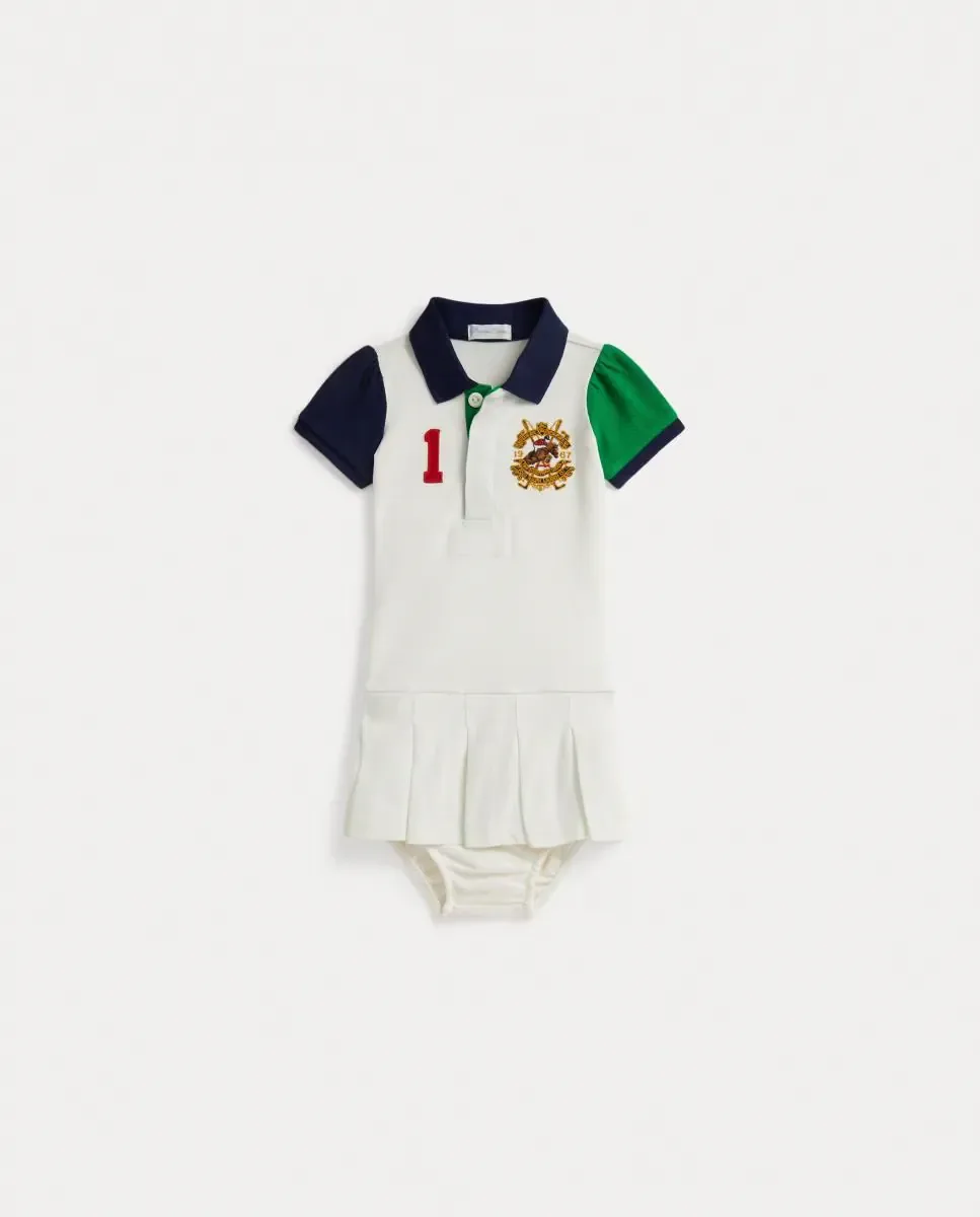 Платье для девочки типа поло из хлопка с пололо Polo Ralph Lauren, Blanco Roto