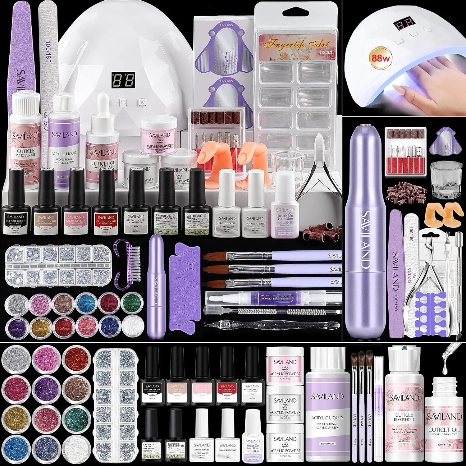 Набор для акриловых ногтей SAVILAND Ultra с фрезером и УФ-лампой Saviland, Nail Studio Set