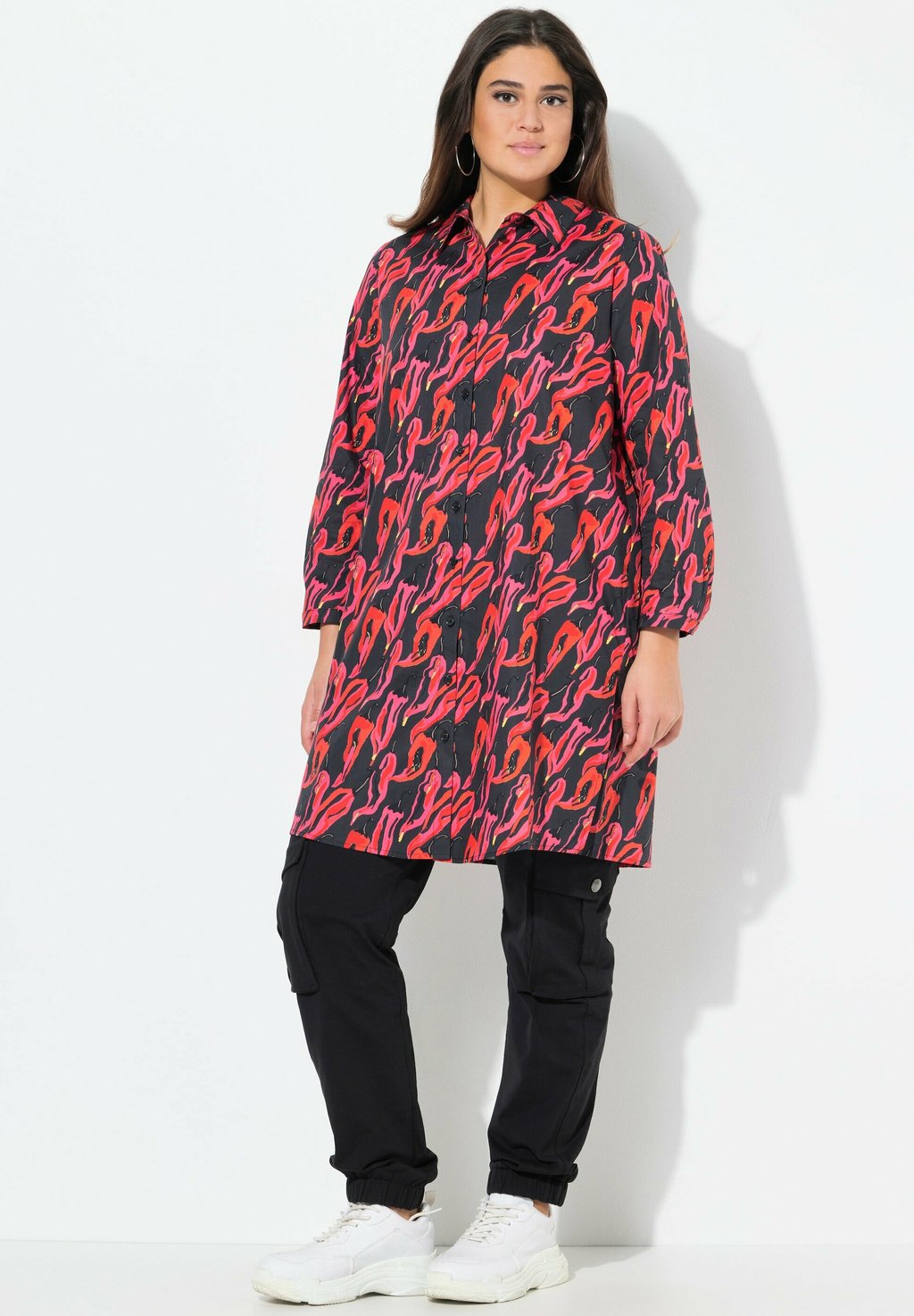 

Платье-рубашка PEPPER PRINT LONG SLEEVE BUTTON DOWN Ulla Popken, черный