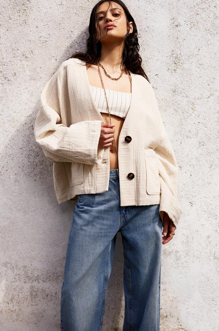 

Куртка-Кимоно в деревенском стиле Pull And Bear, экрю
