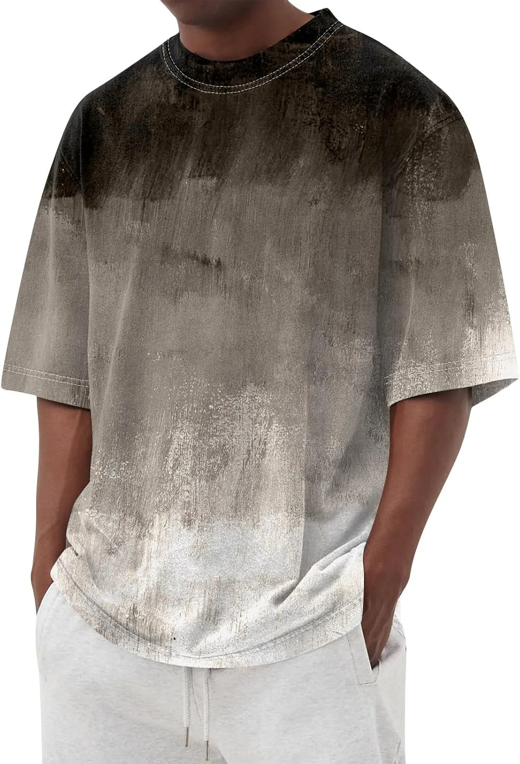 

Ymosrh мужская летняя футболка с градиентом, короткий рукав, круглый вырез, мягкая ткань, размеры S-5XL