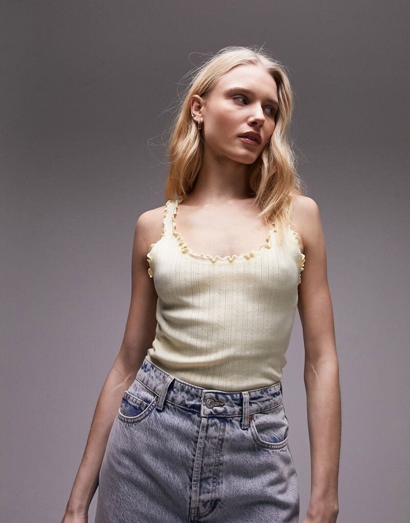 

Topshop – Перфорированная майка лимонно-желтого цвета с фестончатым краем