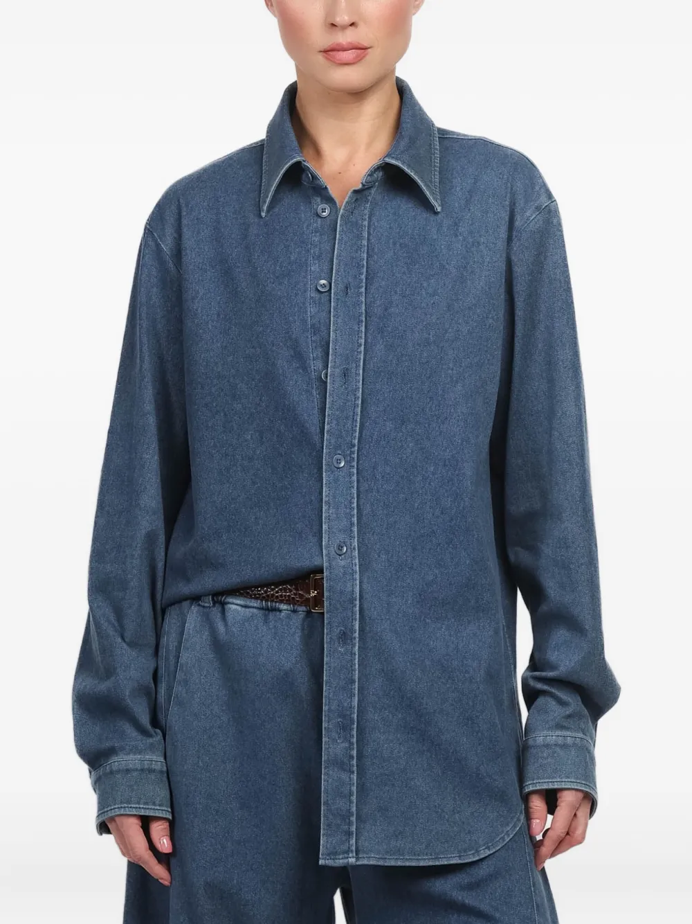 

Джинсовая рубашка с воротником Tibi, синий