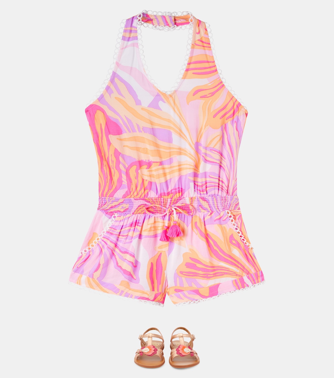 Бет халтер с принтом комбинезон Poupette St Barth Kids, Pink Seaweed — фото 2