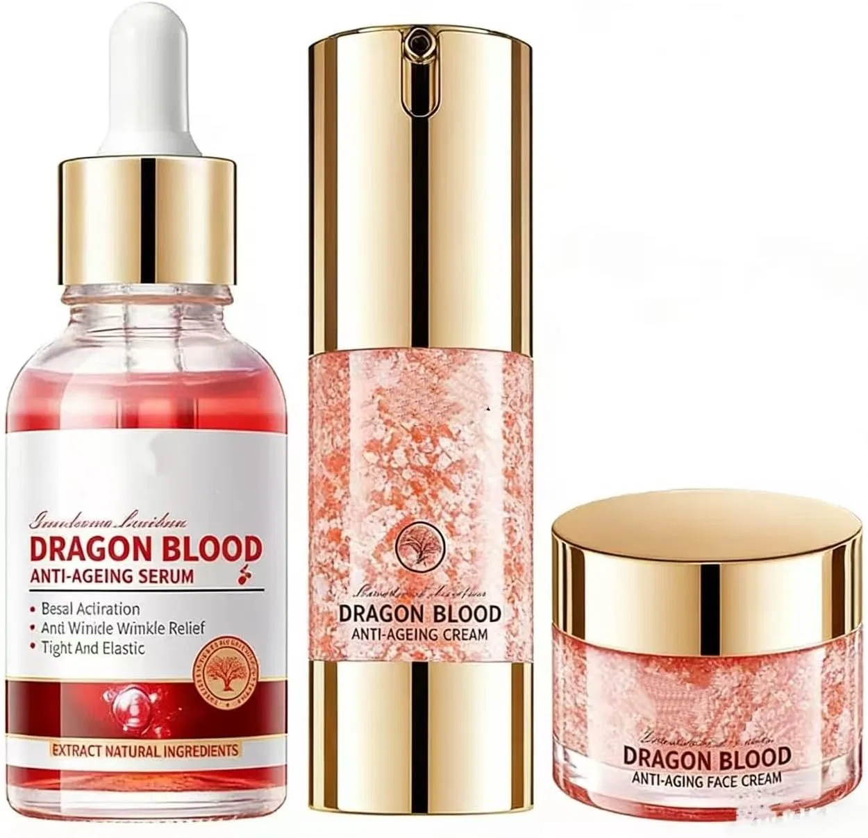 Набор Essence — Сыворотка с ретинолом и плацентой Dragon Blood Anti Wrinkle Serum Set, 3 предмета, 50 г + 30 мл + 30 г