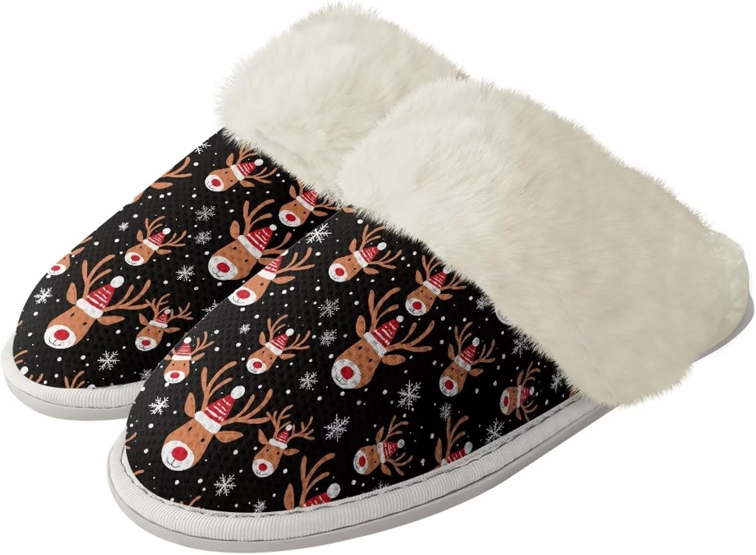 

Тапочки Srengjodk из фланелевой хлопковой ткани с меховой окантовкой, домашние тапочки без задника, тапочки для женщин и мужчин, размер 36-47, Reindeer Full Print