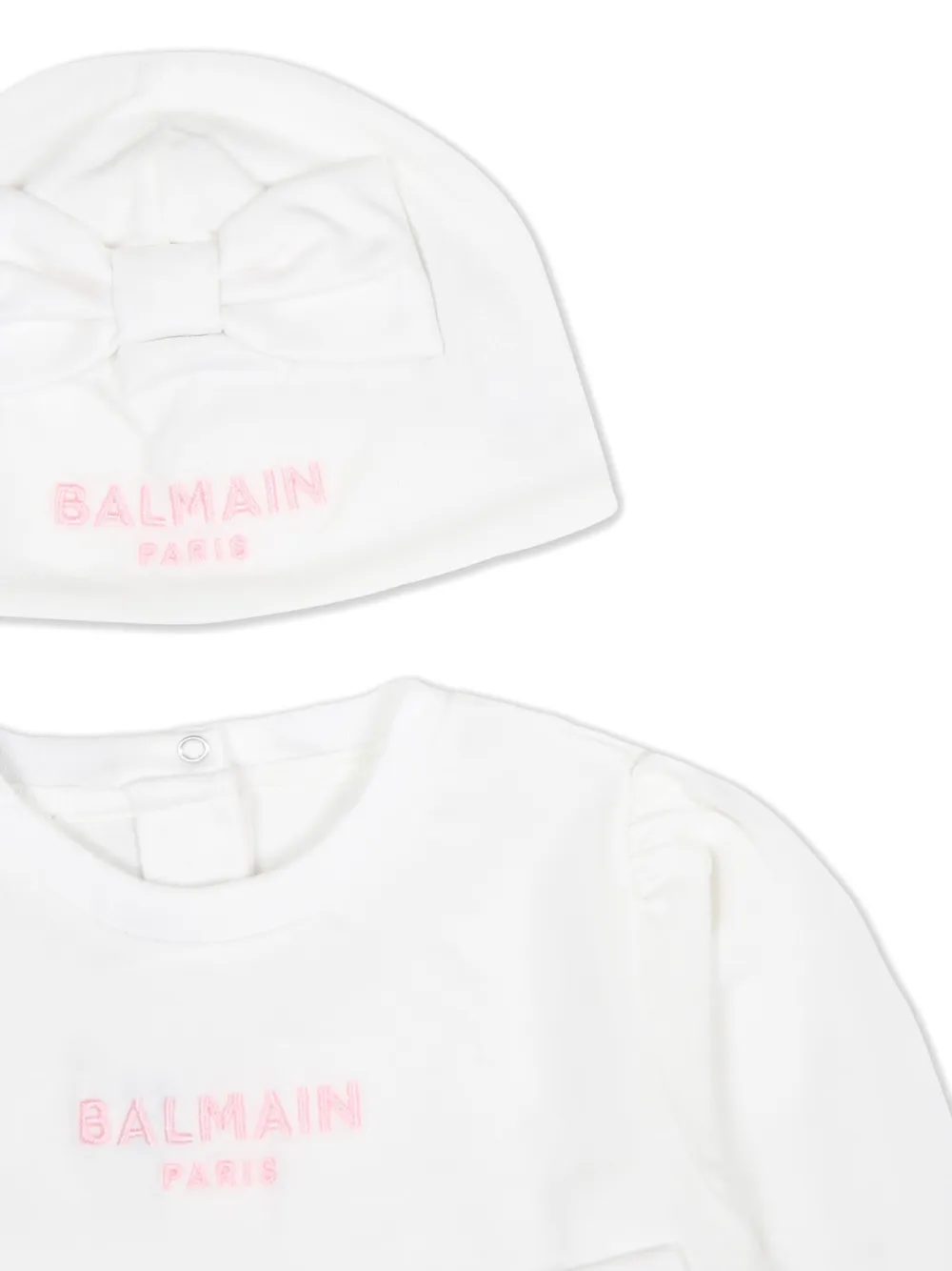 Комплект для новорожденного с вышитым логотипом Balmain Kids, белый — фото 3