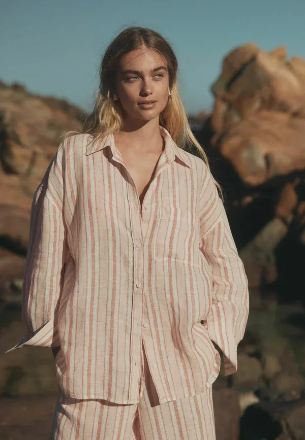 Блуза Next, Button down blouse, абрикосовая полоска — фото 2