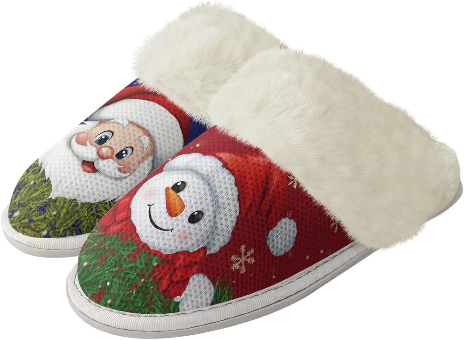 

Рождественские дизайнерские хлопковые тапочки для женщин и мужчин с противоскользящей подошвой для дома и улицы, удобные домашние тапочки, пушистые тапочки Zhangruoheng, Santa Snowman Print