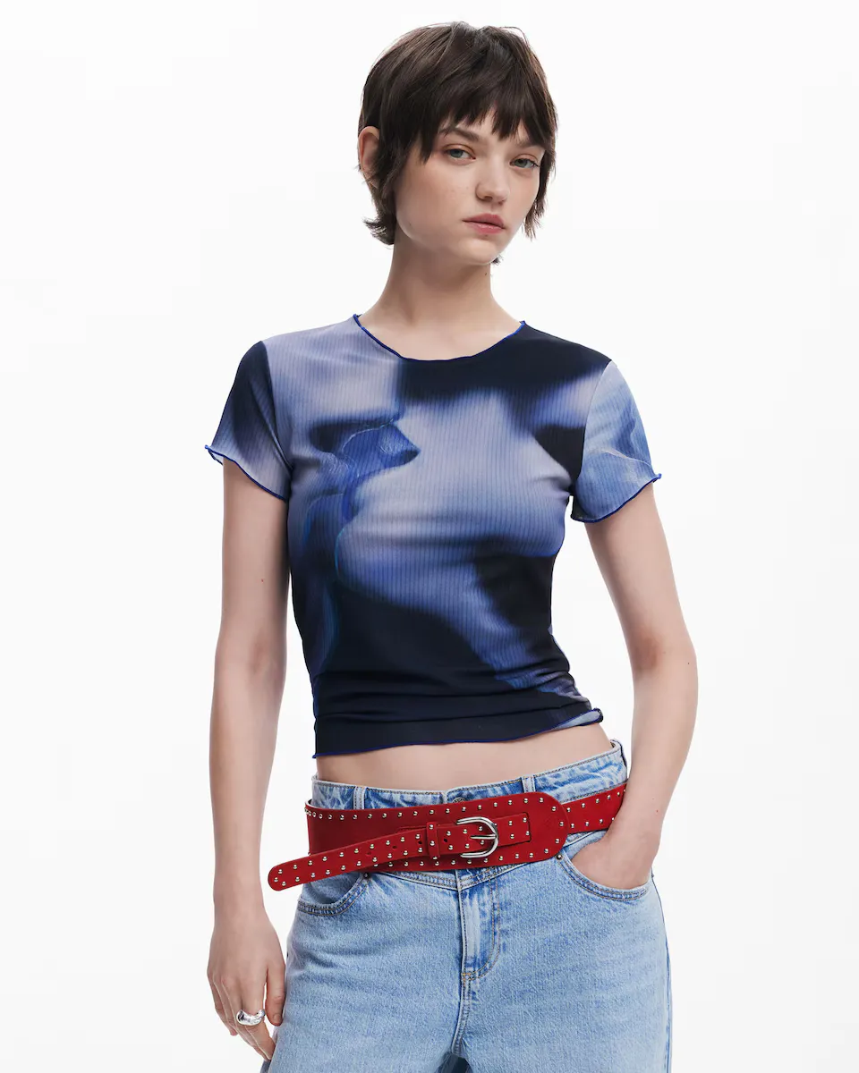 

Женская футболка с принтом поцелуя, короткий рукав Desigual, синий