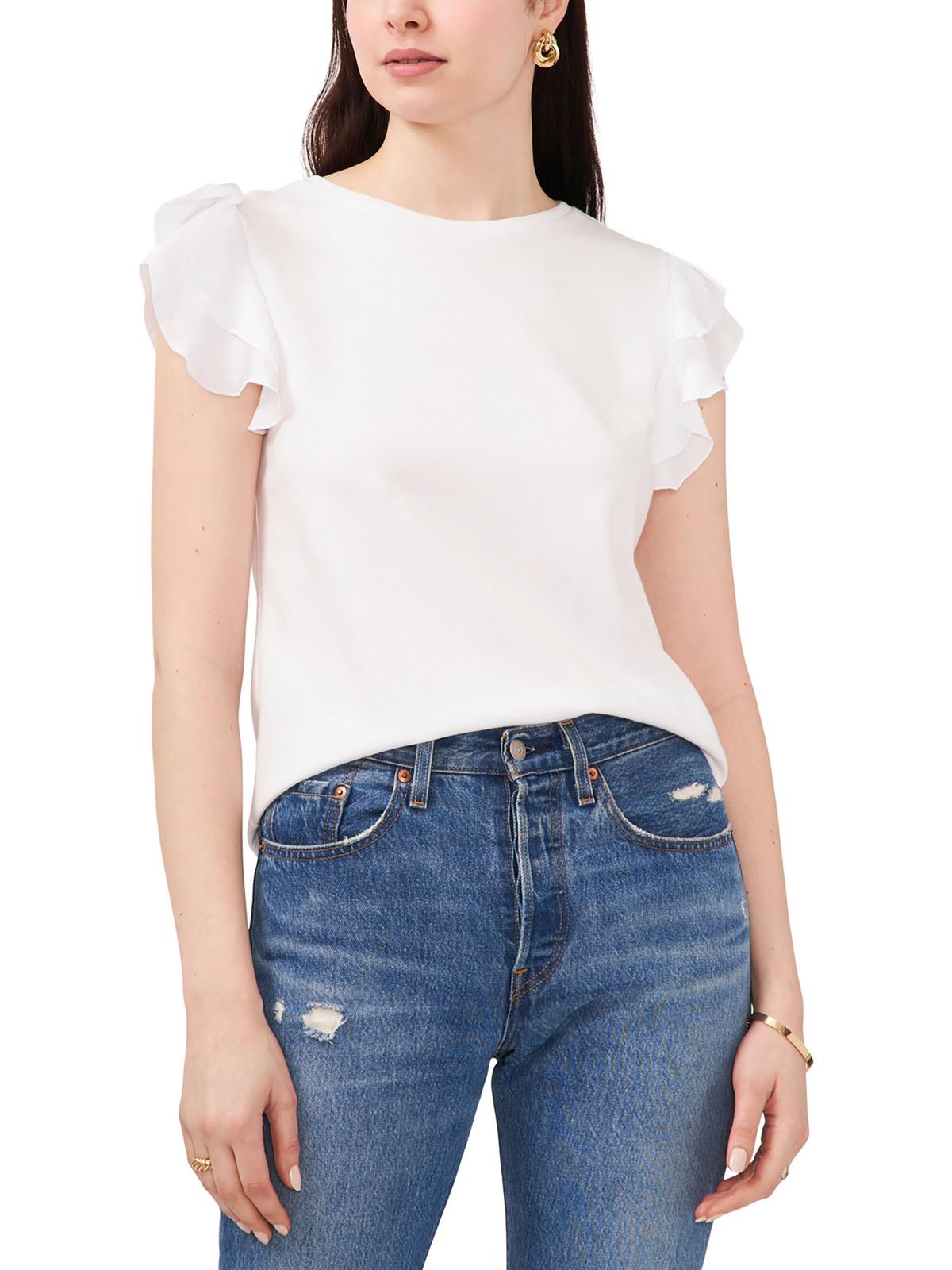 

Женская футболка с круглым вырезом и оборками на рукавах Vince Camuto, цвет ultra white