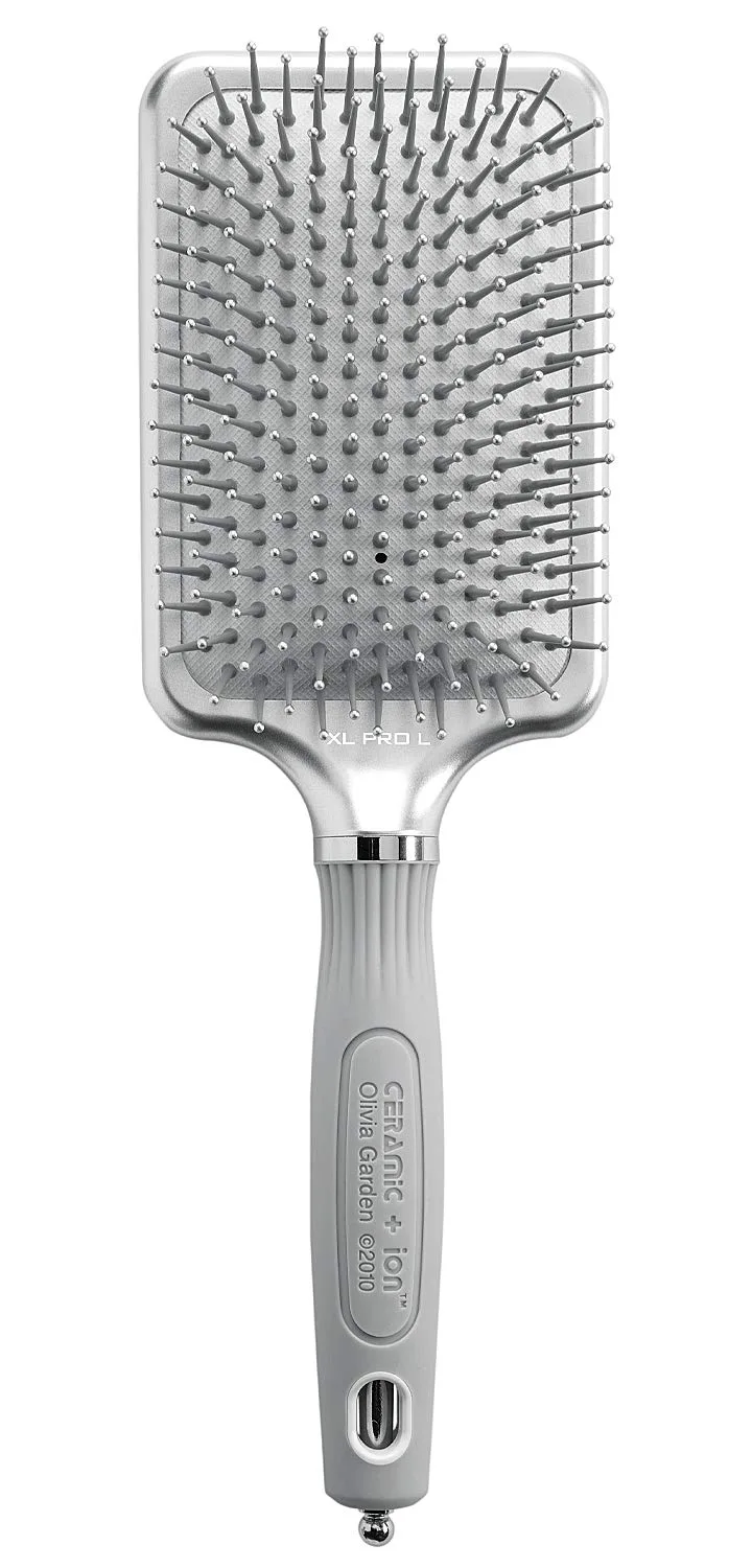 Расческа Olivia Garden Ceramic + Ion XL Pro - плоская щетка для всех типов волос - разглаживает и придает блеск. Большая paddle-щетка, Silver