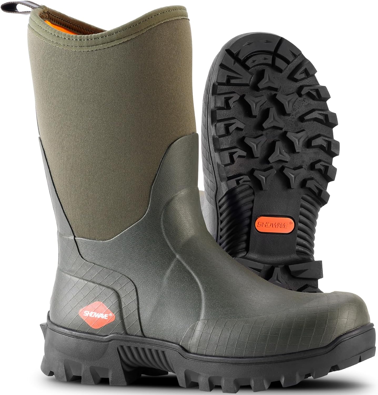 

Мужские резиновые сапоги Showave средней высоты до икры, водонепроницаемые, утепленные, с удобной спортивной подошвой, зеленый