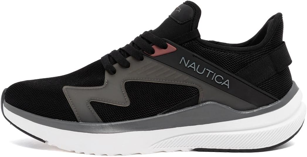 Мужские легкие кроссовки Nautica для повседневной носки с шнуровкой - верх из дышащего трикотажа и искусственной кожи, амортизирующая стелька и резиновая подошва, удобные обувь для ходьбы на весь день - Theodoor, черный — фото 2