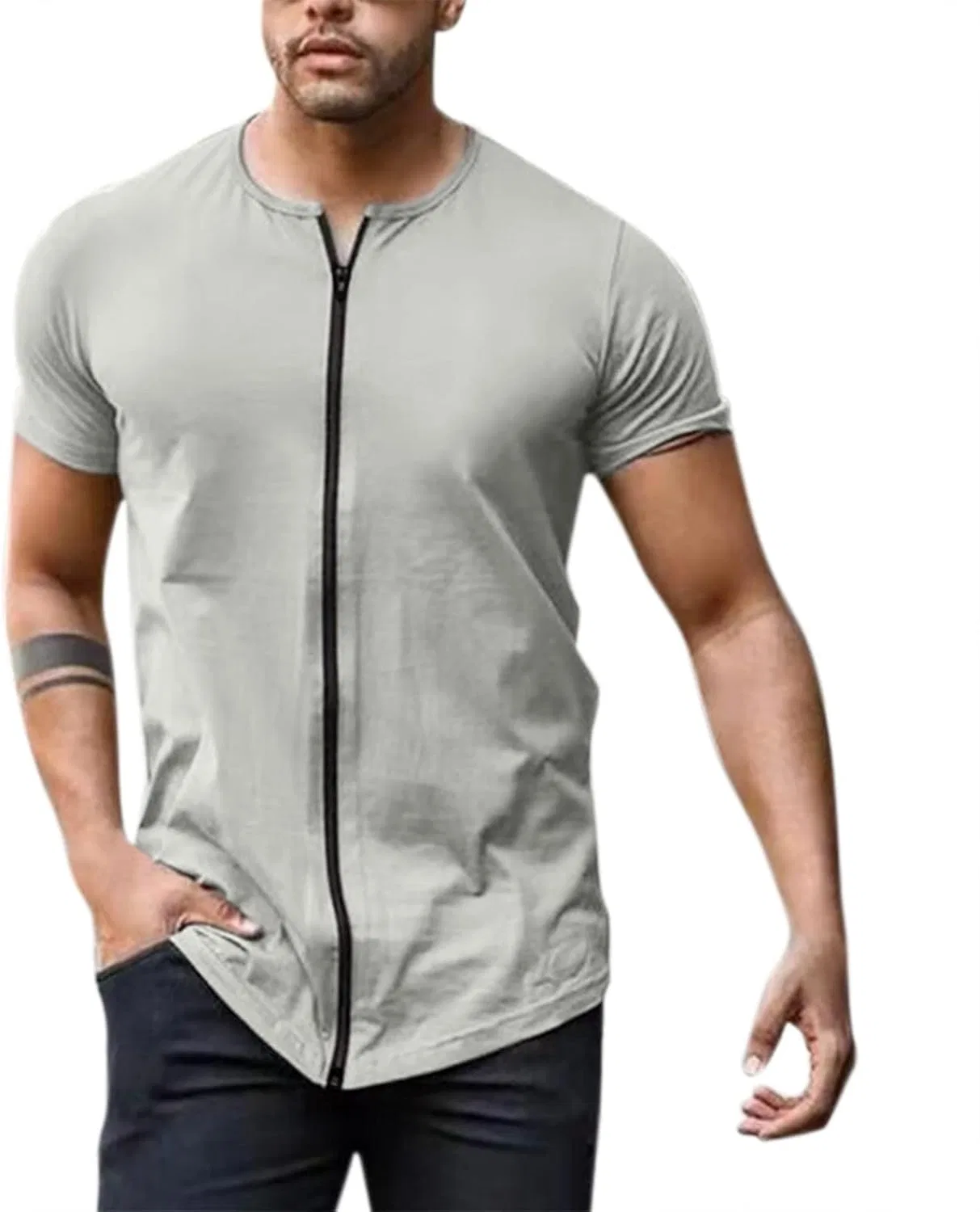 Футболка для тренировок Dry Fit Slim Fit с застежкой-молнией, серая