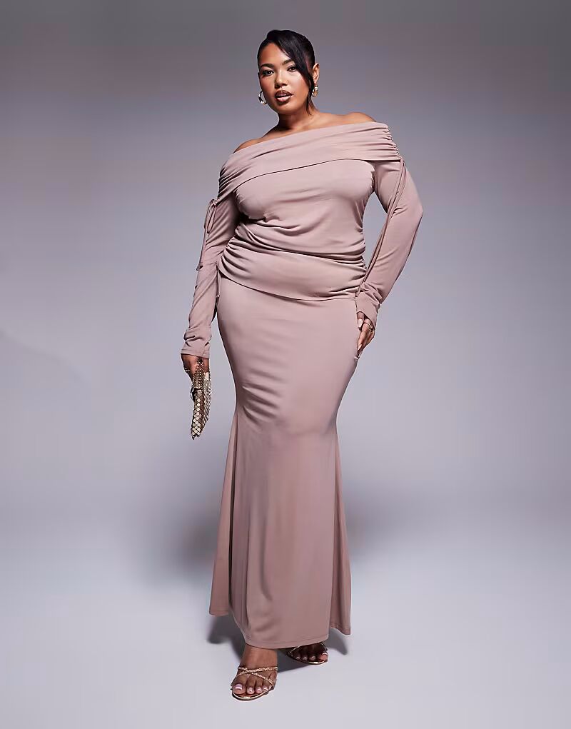 

Юбка макси ASOS DESIGN Curve с защипом на талии и сборками по бокам из норки