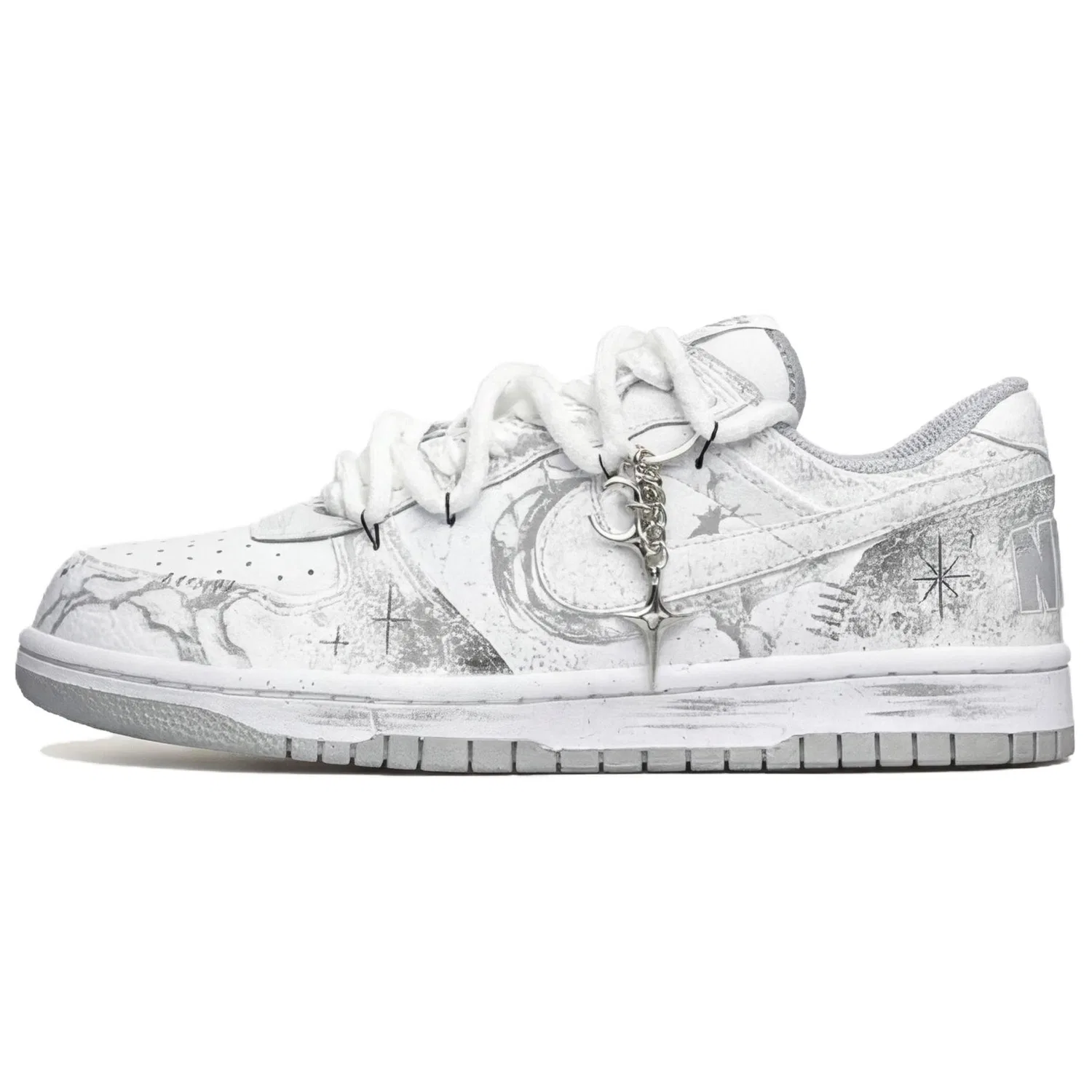 Кеды Nike Big Low с кастомизацией бело-серые
