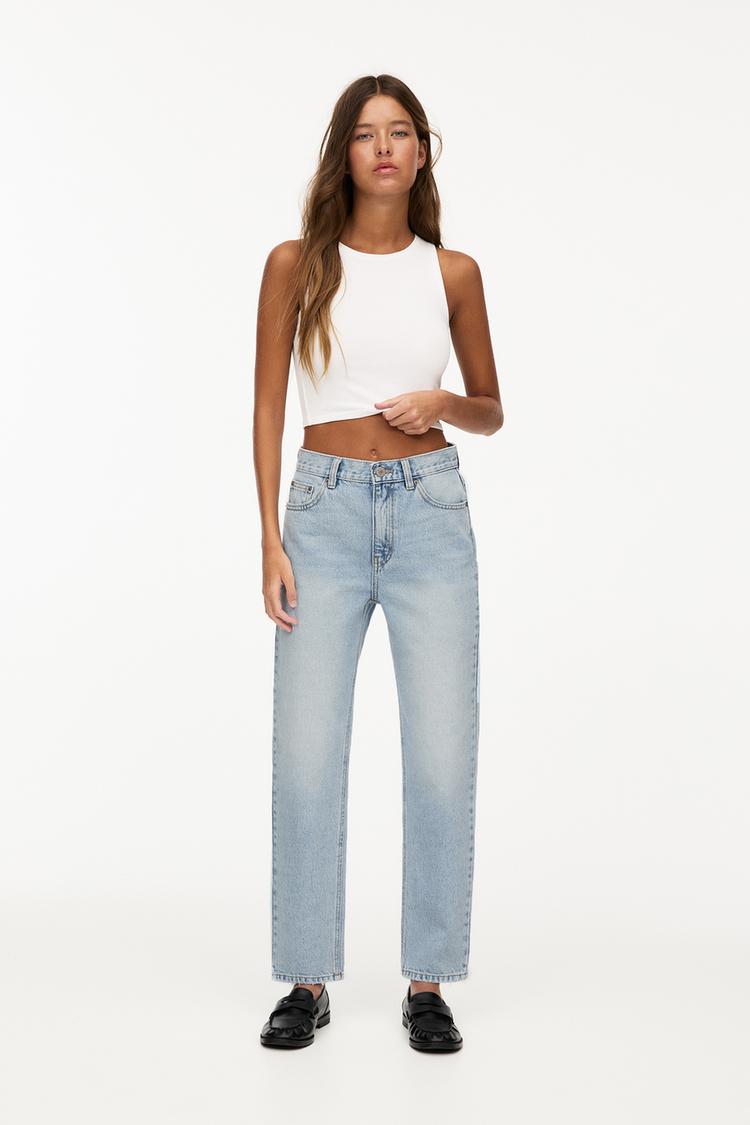 

Базовые джинсы mom Pull And Bear, голубой