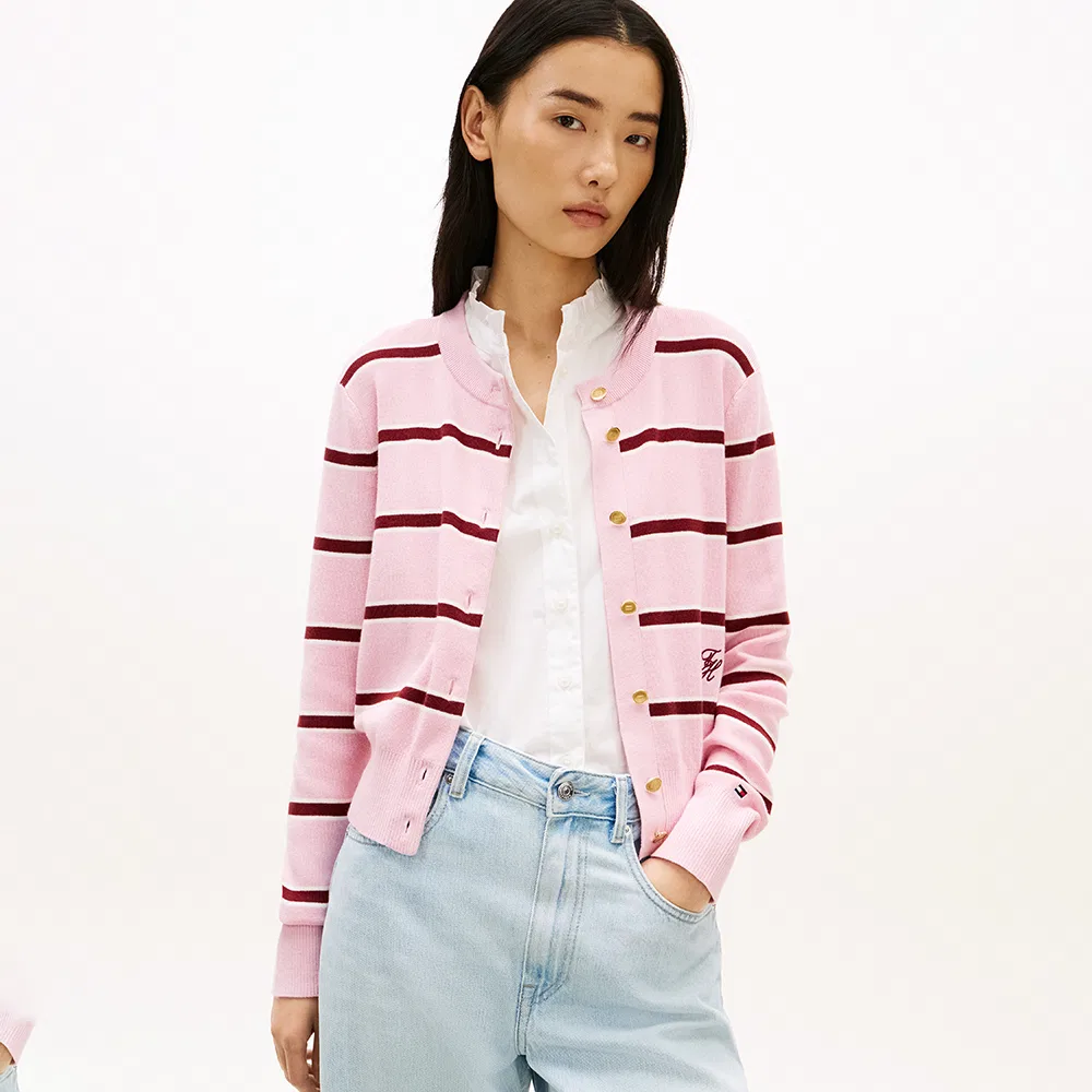 Женский полосатый кардиган с круглым вырезом розовый от Tommy Hilfiger Women