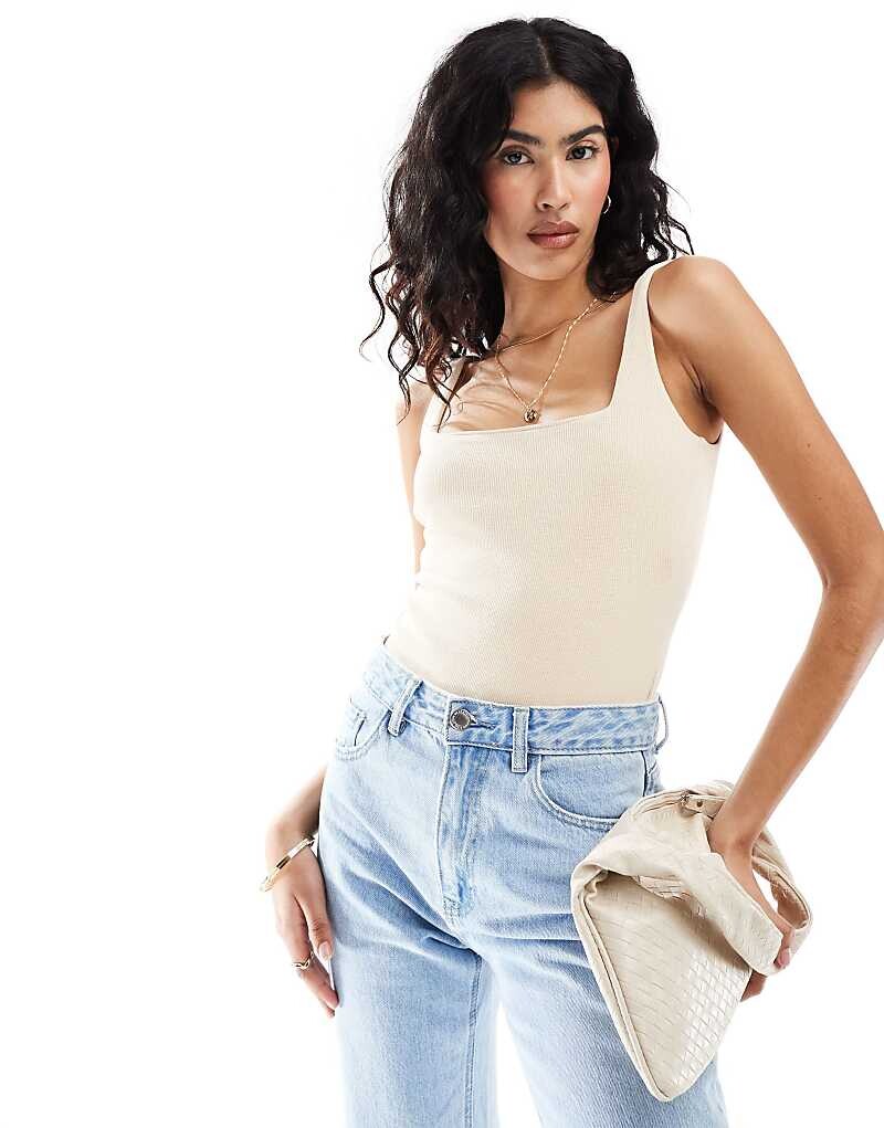 

ASOS DESIGN – Боди бежевого цвета в рубчик с двухслойным узором