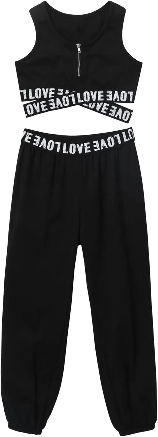 Детский спортивный комплект из топа и леггинсов TiaoBug, Loose Black — фото 3