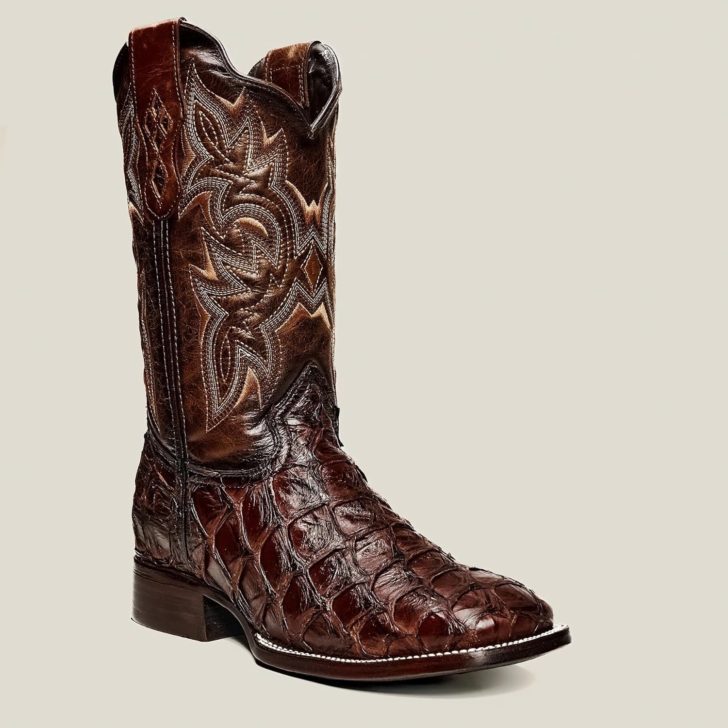 Мужские ботинки Rodeo Cartie из натуральной экзотической кожи рыбы Пираруку, квадратный носок - шоколадно-коричневые Generic — фото 2