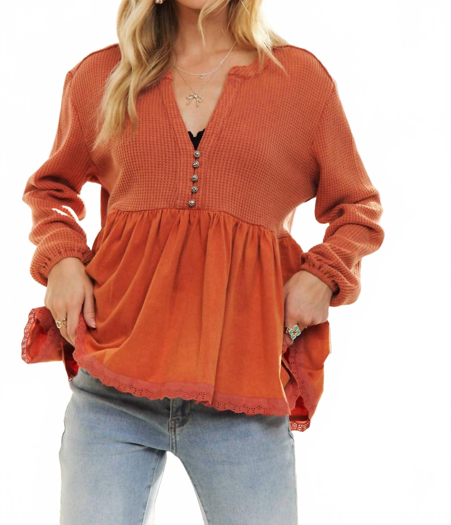 

Минерально-выстиранный топ-бэбидолл в терракотовом цвете Madelyn, Terra Cotta