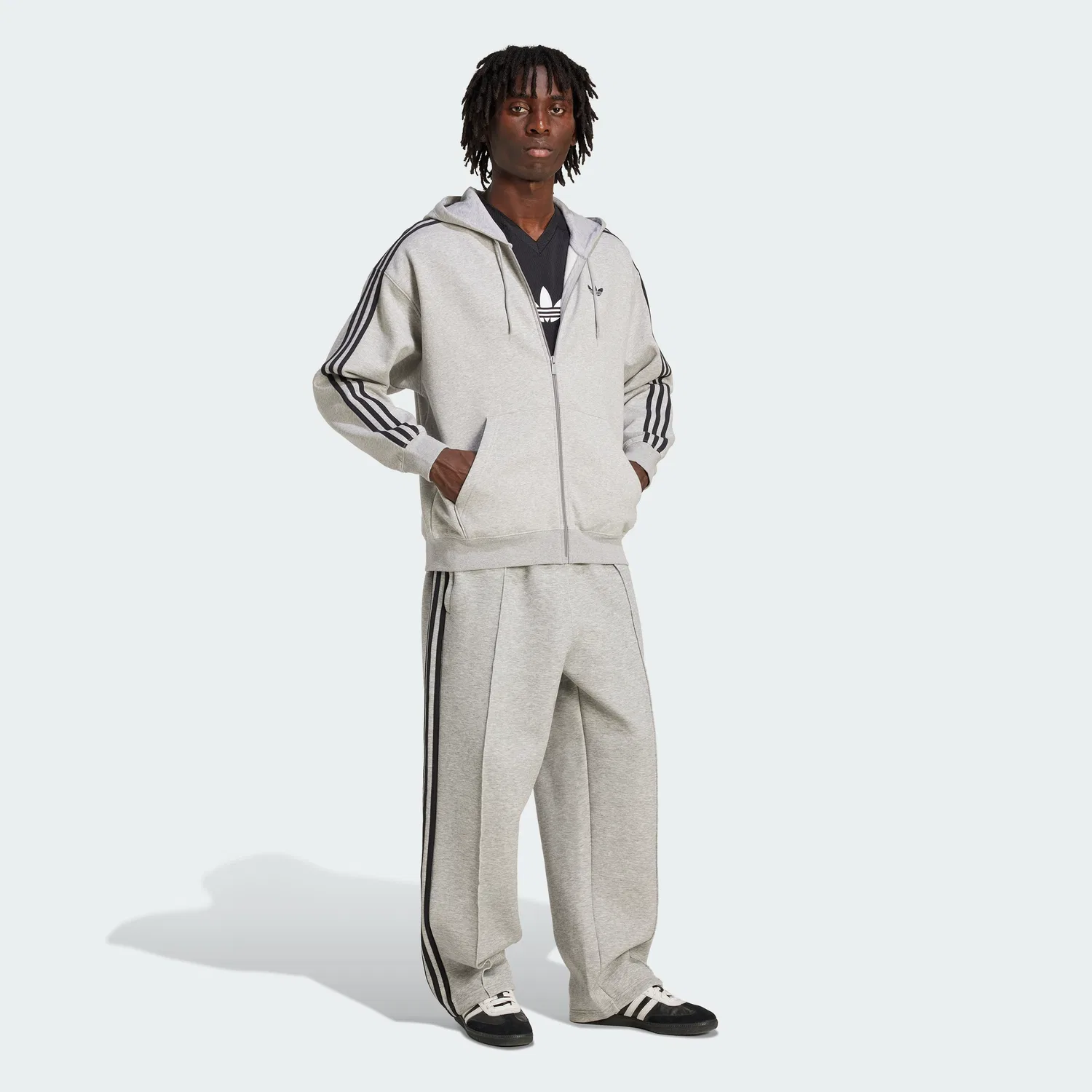 Мужская толстовка на молнии оверсайз Adicolor серого цвета от Adidas — фото 3