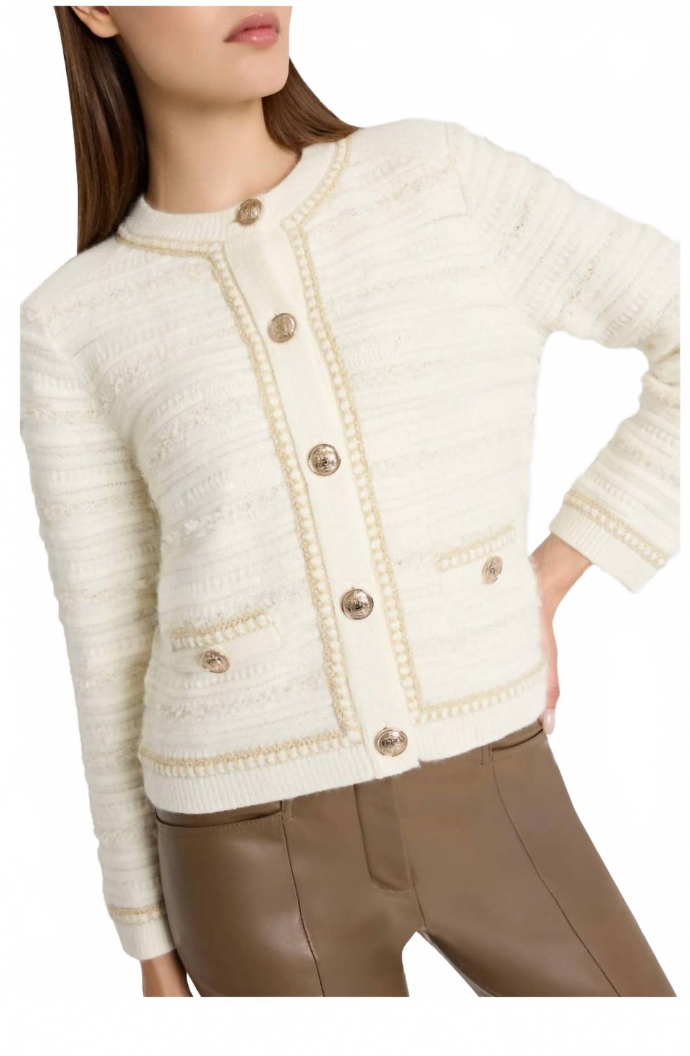 

MILLY Вязаный жакет с металлизированной текстурой, цвет экрю
