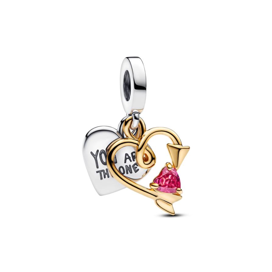 

Шарм Pandora Engravable Heart & Arrow Double Dangle Charm, покрытие - золото