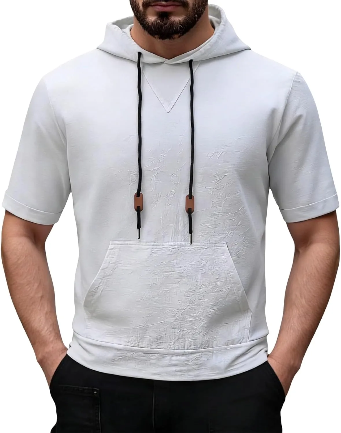 

Толстовка с капюшоном Kangaroo Pocket для мужчин, короткий рукав, лен