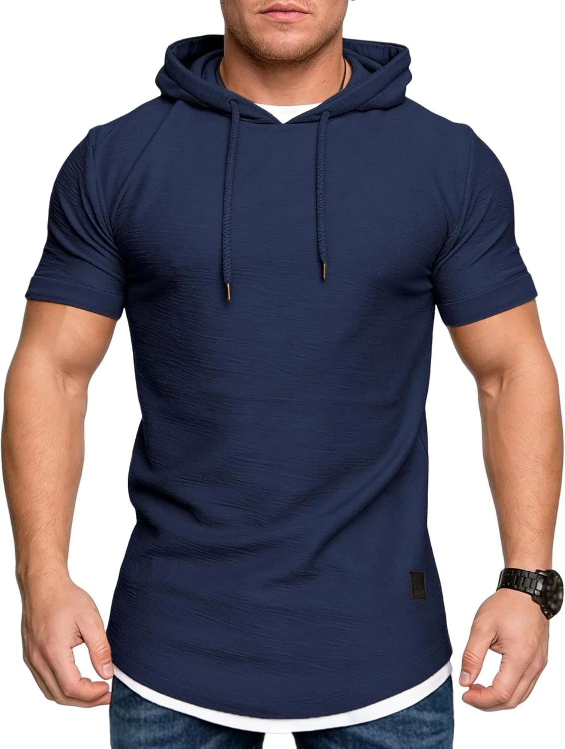 Мужская худи с коротким рукавом, легкая, дышащая, 100% полиэстер, Navy Blue