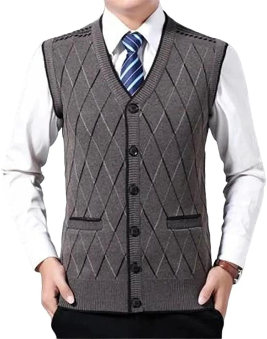 Мужской зимний безрукавный теплый джемпер вязаный жилет Slim Fit пуловер Generic, коричневый