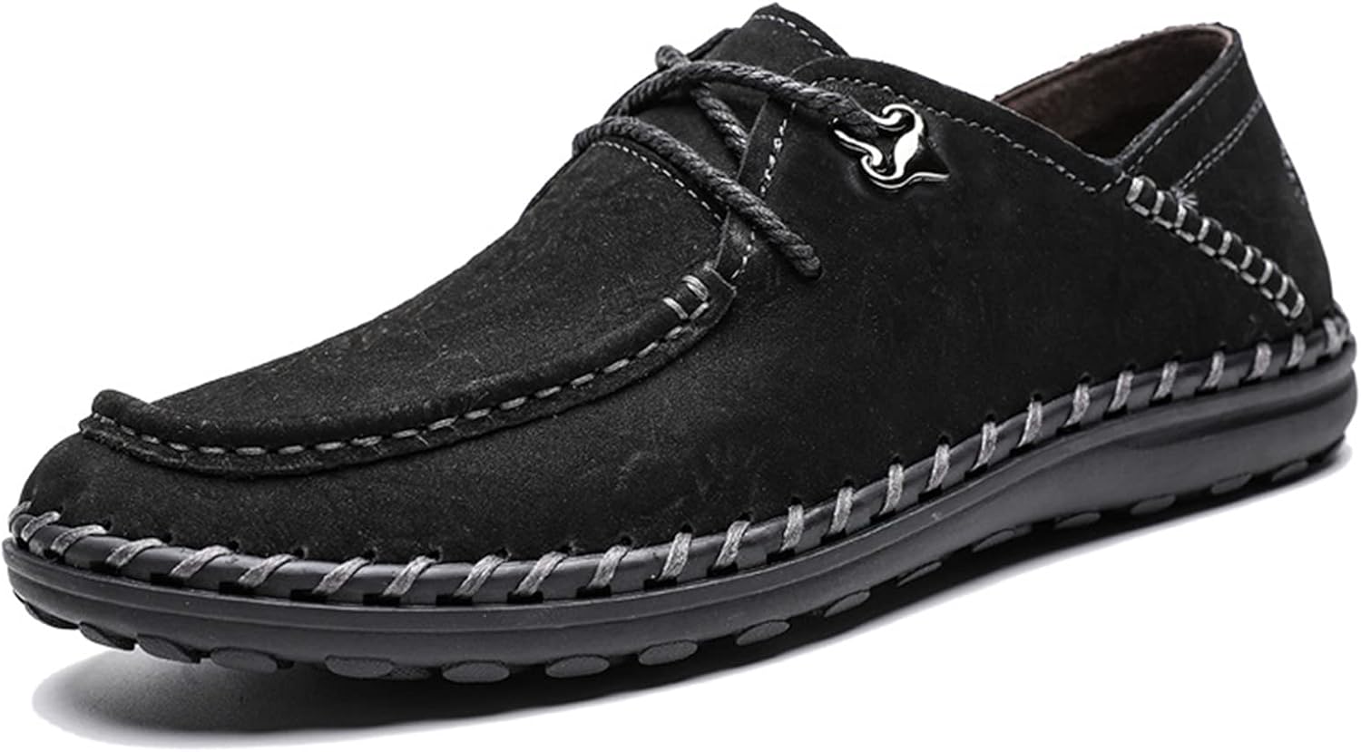 

Мужские кожаные слипоны лоферы, эластичные туфли с ручной строчкой, дышащие, с мягкой подошвой, для ходьбы, работы и вождения Purchawee, черный