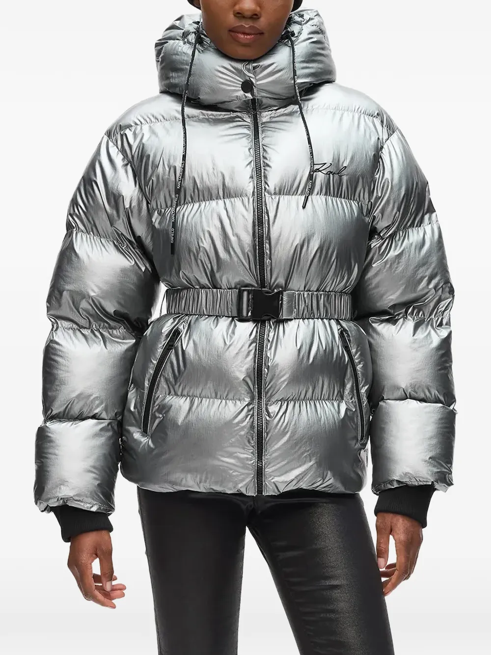 

Куртка с капюшоном и поясом Karl Lagerfeld, серебристый