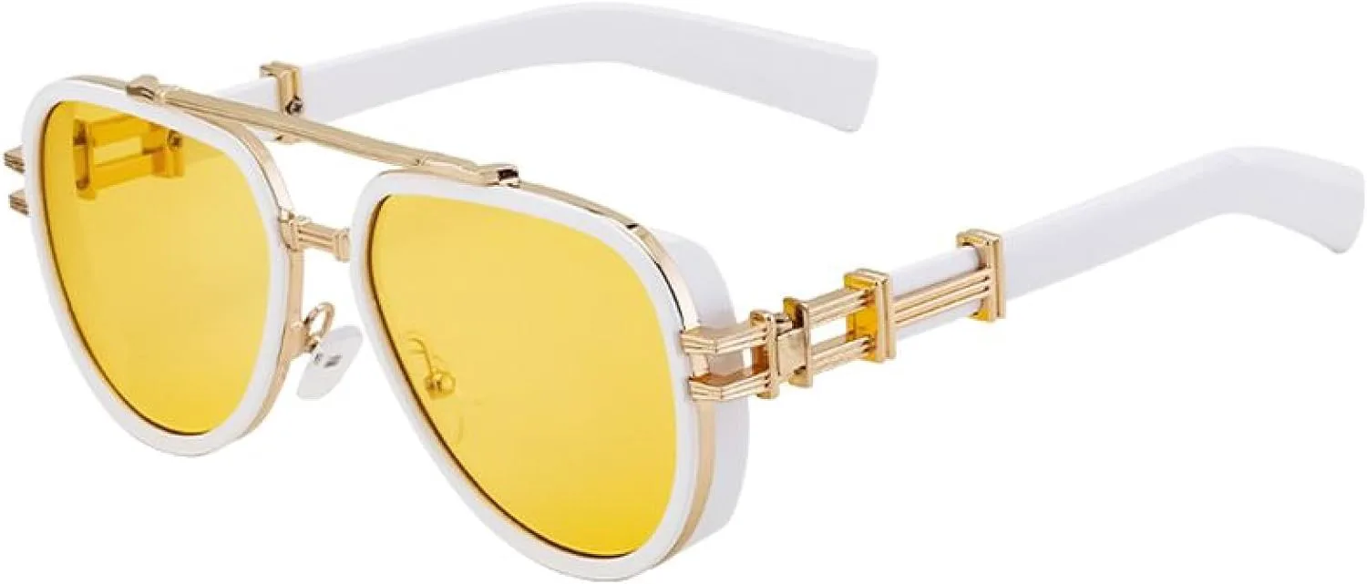 

Винтажные овальные солнцезащитные очки в стиле стимпанк для женщин и мужчин, роскошная модная металлическая оправа с двойной дужкой TVTBBVV, C7whiteyellow