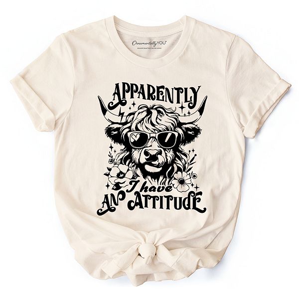 

Футболка с принтом "Apparently I have an attitude" и коровой хайленд Ornamentallyyou, Natural