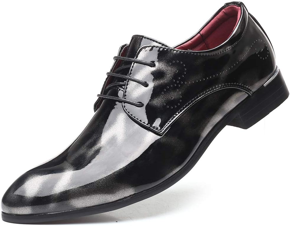 

Мужские оксфорды формальные из искусственной лакированной кожи на шнуровке, деловые, большие размеры Waolsu, серый