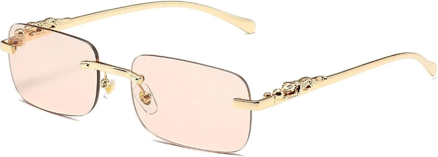 

Солнцезащитные очки с защитой от УФ-излучения UV400 | Без оправы, золотистый леопардовый принт | Для женщин и мужчин, для занятий спортом на открытом воздухе и вождения DSVIGF, Champagne