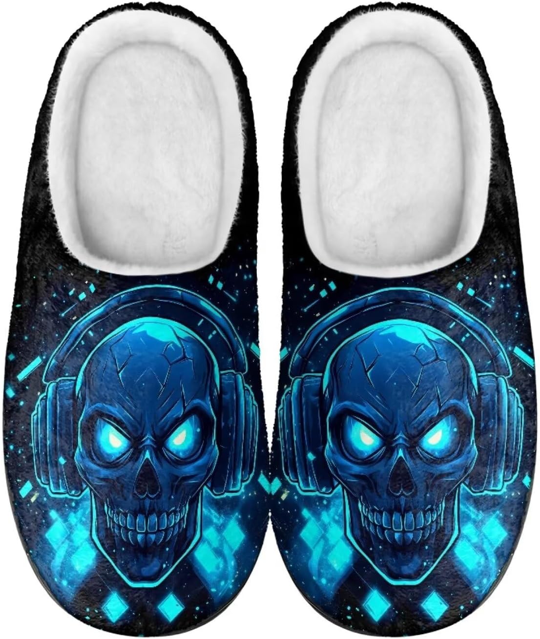 

Мужские и женские плюшевые тапочки, фланелевые теплые мягкие уютные тапочки, домашняя обувь для спальни/улицы, размеры 3-15 Zcfygdx, Cool Blue Skull Pattern Print