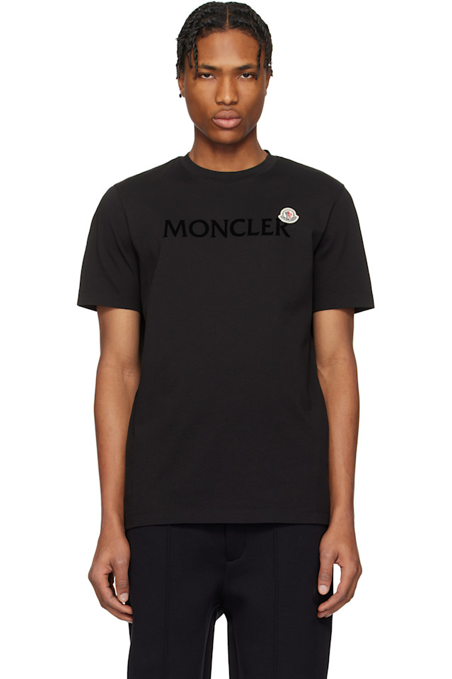 

Флокированная хлопковая футболка с логотипом Moncler, черный