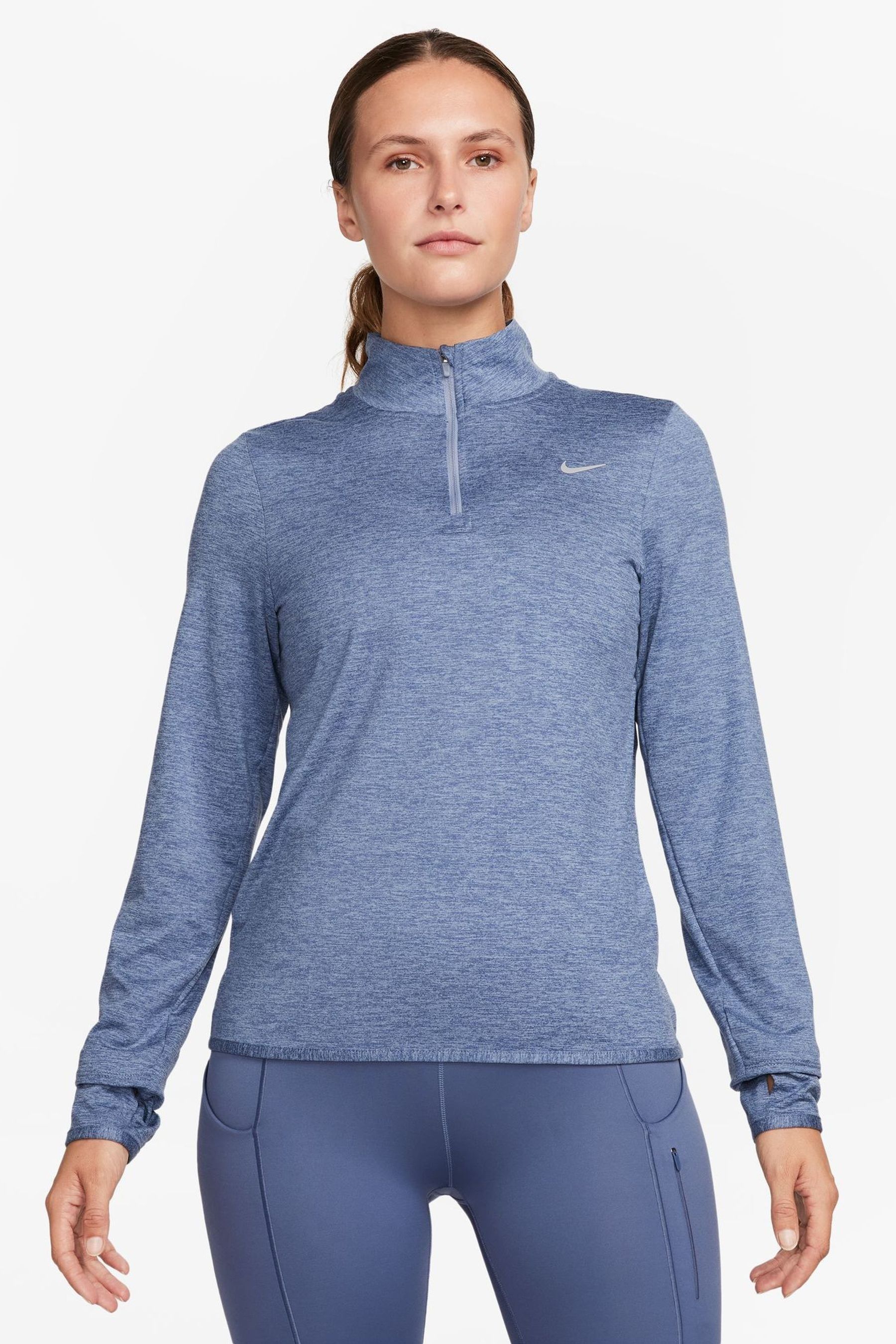 

Беговая майка Dri Fit Swift Element UV с застежкой молнией на половину длины Nike, синий