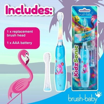 Электрическая зубная щетка для малышей и детей Brush Baby Kidzsonic для детей от 3 лет — диско-подсветка, нежная вибрация и умный таймер — Flamingo, Brush-Baby — фото 3