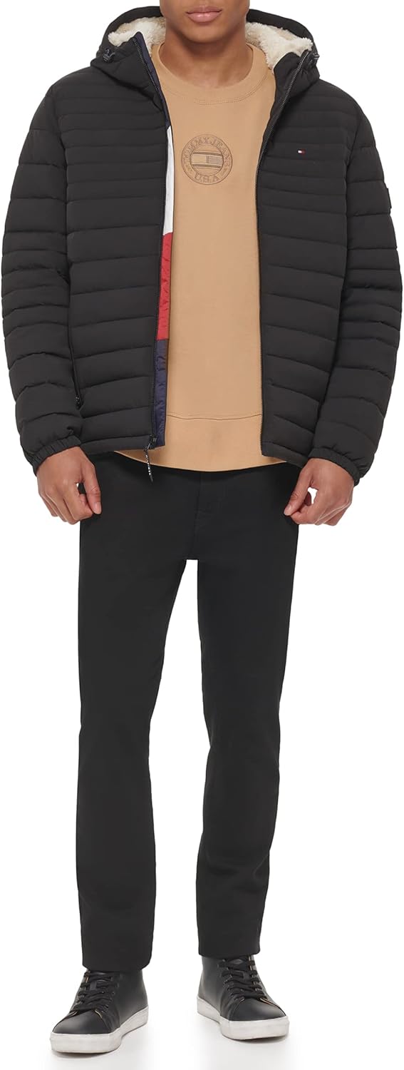 Мужская куртка Tommy Hilfiger из эластичного полиэстера с капюшоном и подкладкой из шерпы, Black — фото 2