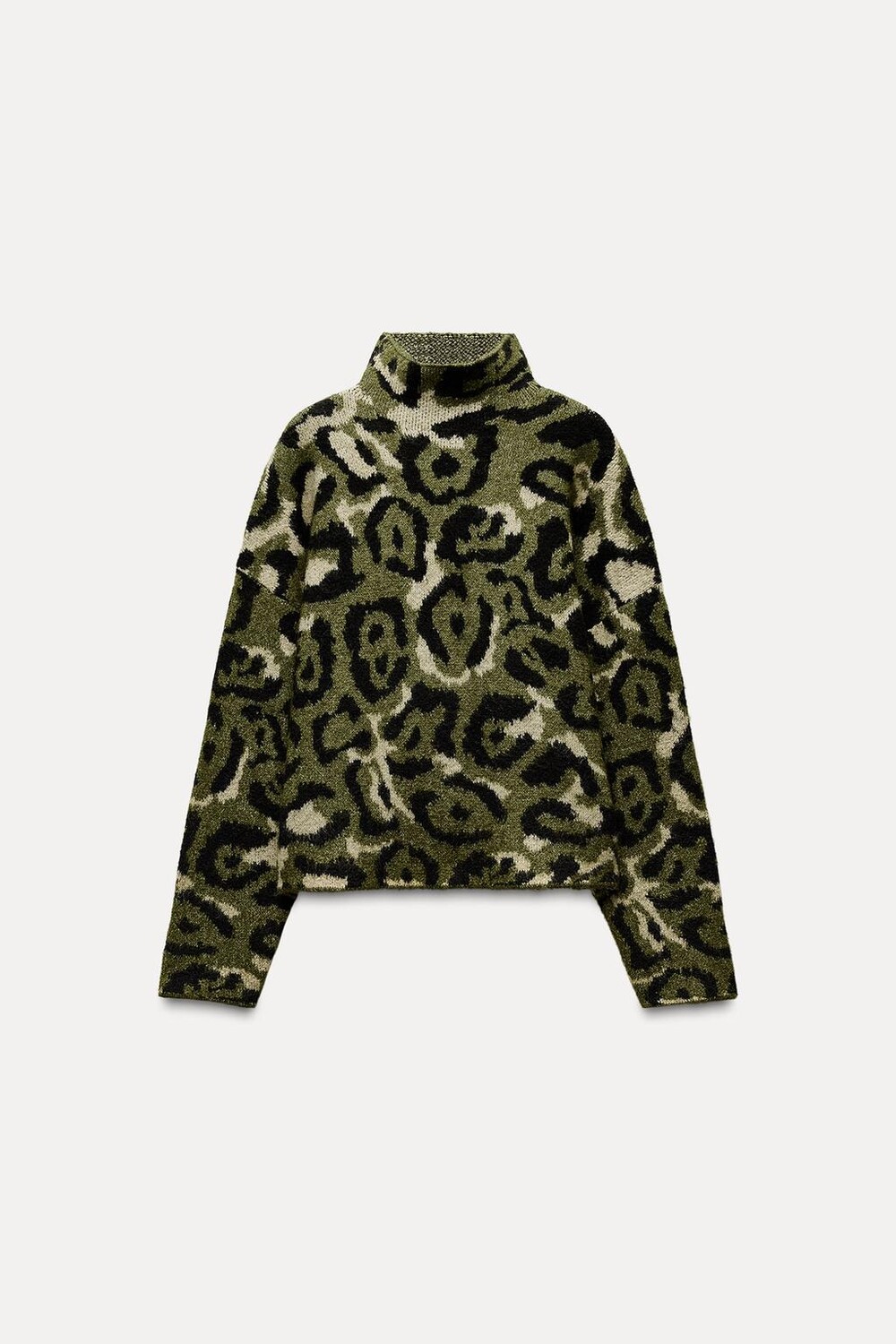 

Жаккардовый трикотажный свитер с животным принтом ZARA, эрю/хаки